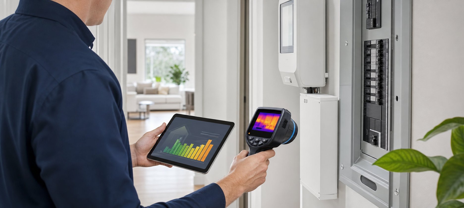 Home energy audit with electrical panel and efficiency tablet